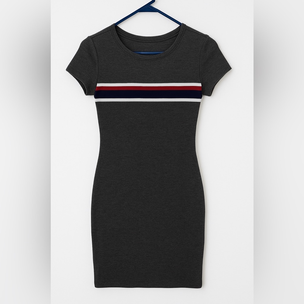 Elegant Charcoal Mini Dress with Striped Accent